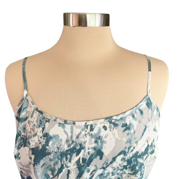 Talbots Teal Cream Gray Watercolor Marbled Print Cami Tank Sz 12 Layering Piece - Picture 2 of 7
